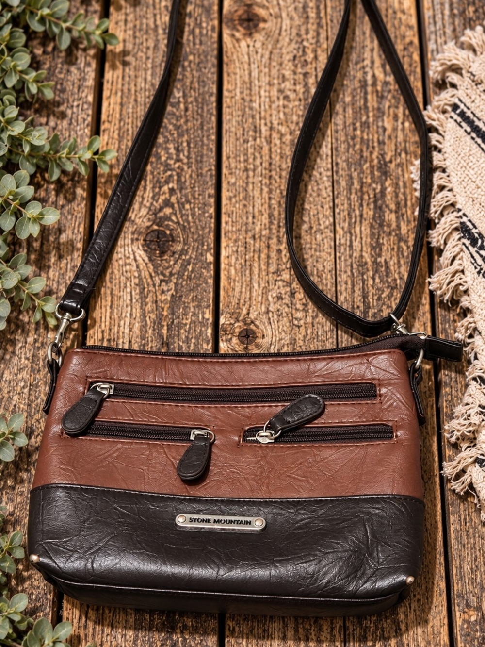 Stone Mountain Accessories Brown and Black Two-Tone Crossbody Bag